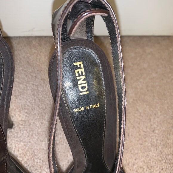 Fendi Suede Platform Peep Toe Heels Brown - Picture 2 of 6